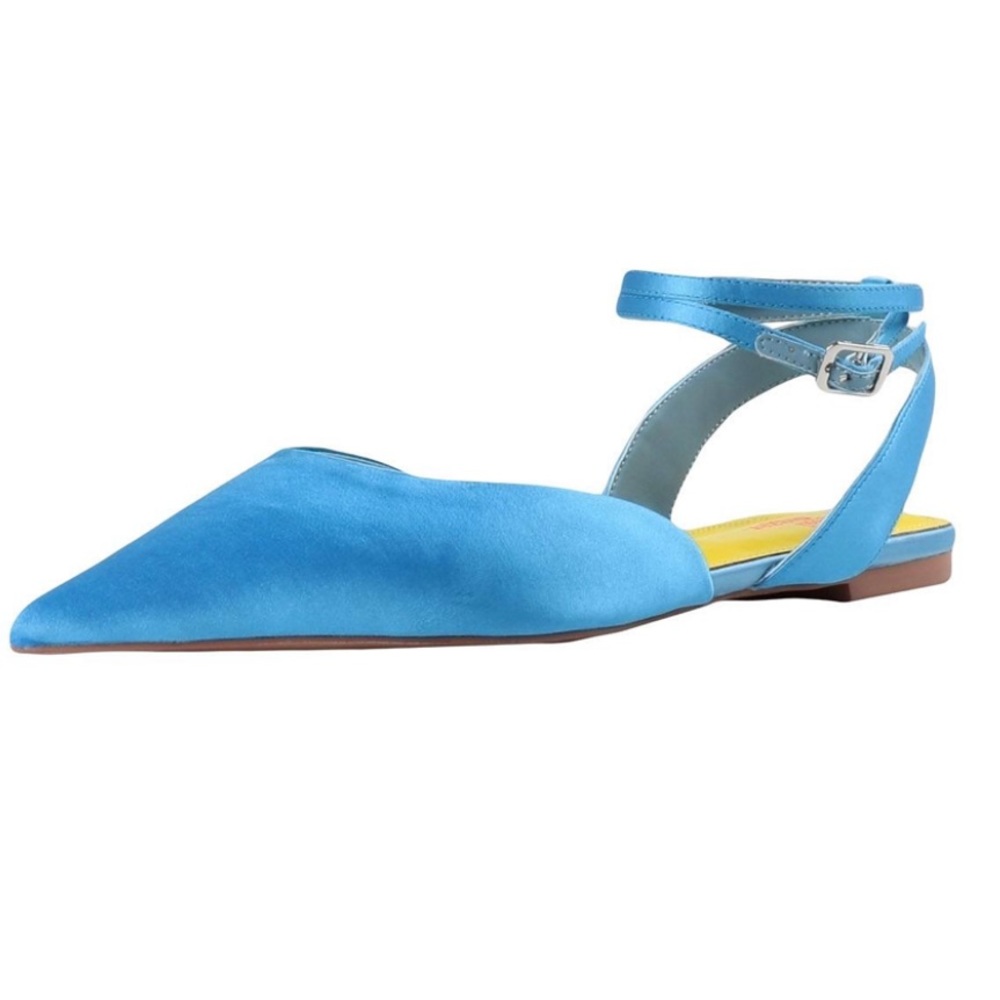 Satin Blue Ballet Flats with Ankle Strap